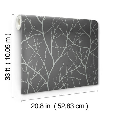 product image for Trees Silhouette Wallpaper in Charcoal/Silver from the Modern Metals Second Edition 72