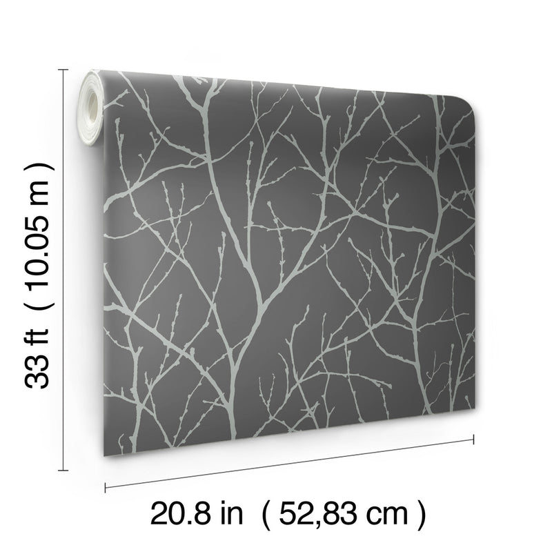 media image for Trees Silhouette Wallpaper in Charcoal/Silver from the Modern Metals Second Edition 272