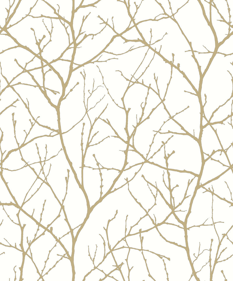 media image for Trees Silhouette Wallpaper in White/Gold from the Modern Metals Second Edition 214