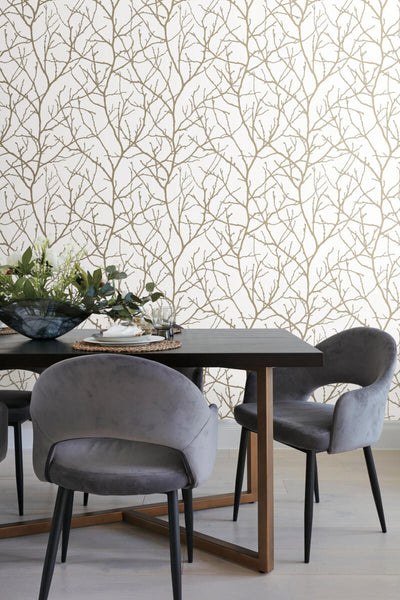 product image for Trees Silhouette Wallpaper in White/Gold from the Modern Metals Second Edition 34