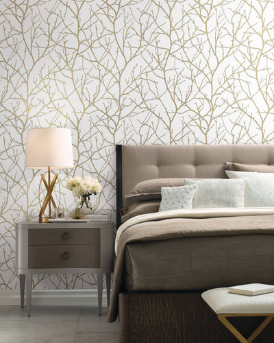 product image for Trees Silhouette Wallpaper in White/Gold from the Modern Metals Second Edition 83