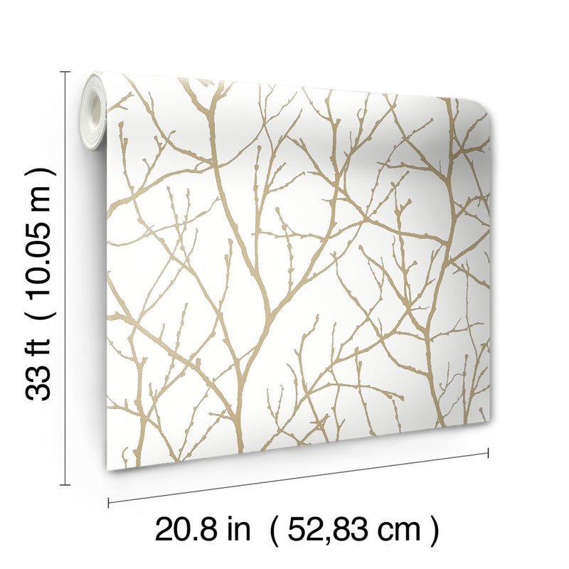 media image for Trees Silhouette Wallpaper in White/Gold from the Modern Metals Second Edition 274