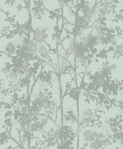 product image of sample shimmering foliage wallpaper in spa silver from the modern metals second edition 1 578