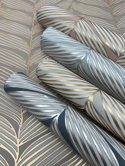 product image for Luminous Leaves Wallpaper in Charcoal/Silver from the Modern Metals Second Edition 13