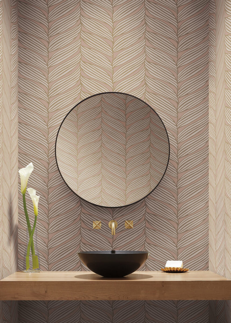 media image for Luminous Leaves Wallpaper in Blush/Gold from the Modern Metals Second Edition 250