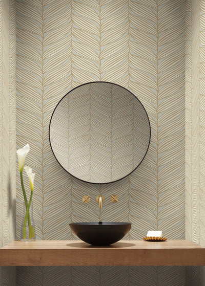 product image for Luminous Leaves Wallpaper in Neutral/Gold from the Modern Metals Second Edition 67