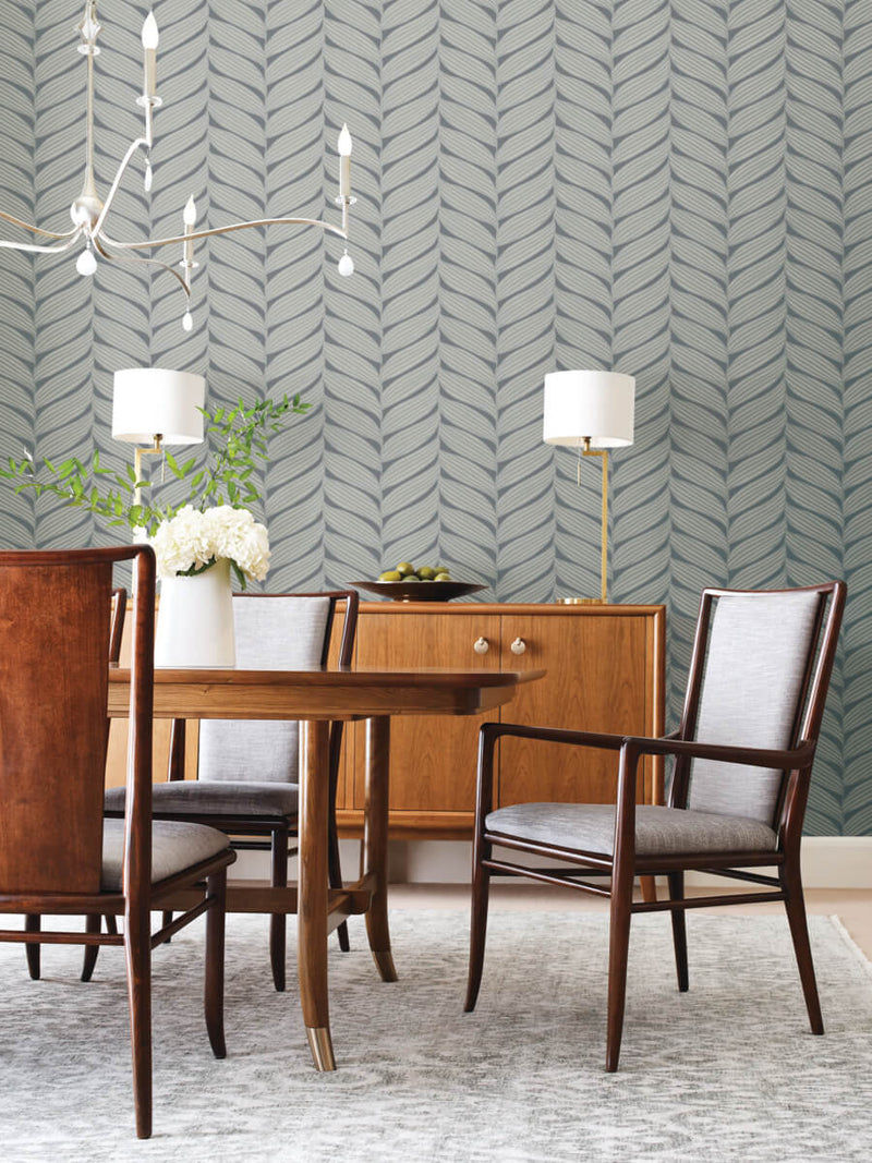 media image for Luminous Leaves Wallpaper in Charcoal/Silver from the Modern Metals Second Edition 229