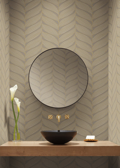 product image for Luminous Leaves Wallpaper in Grey/Gold from the Modern Metals Second Edition 85