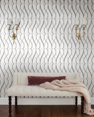 product image for Graceful Geo Wallpaper in White/Silver from the Modern Metals Second Edition 21
