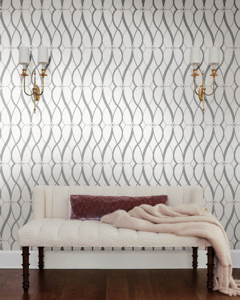 media image for Graceful Geo Wallpaper in White/Silver from the Modern Metals Second Edition 212