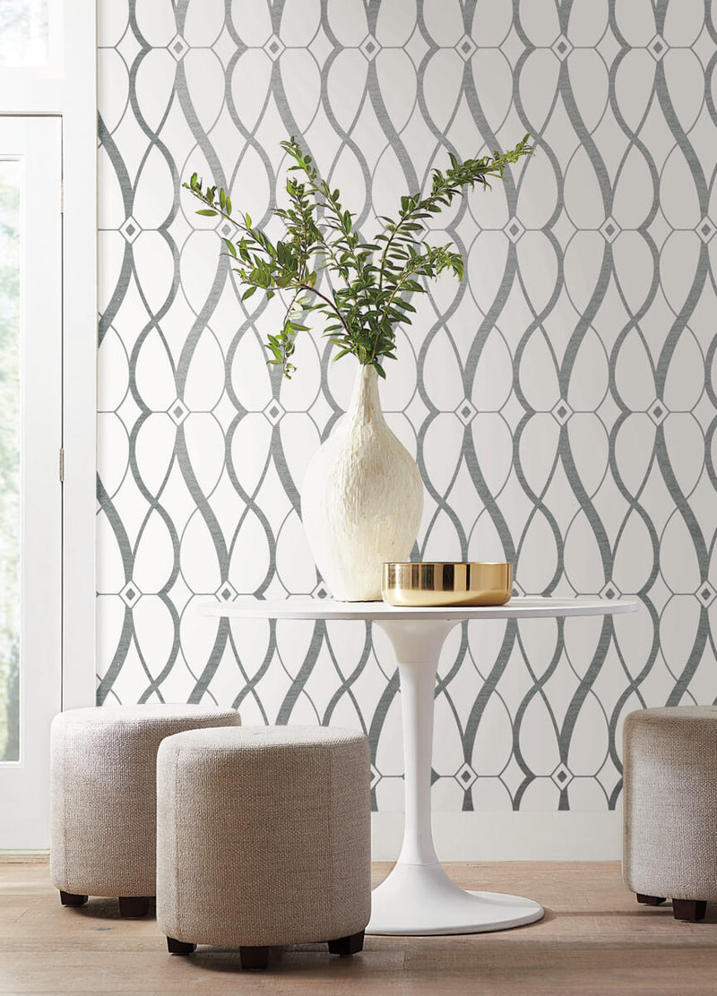media image for Graceful Geo Wallpaper in White/Silver from the Modern Metals Second Edition 289