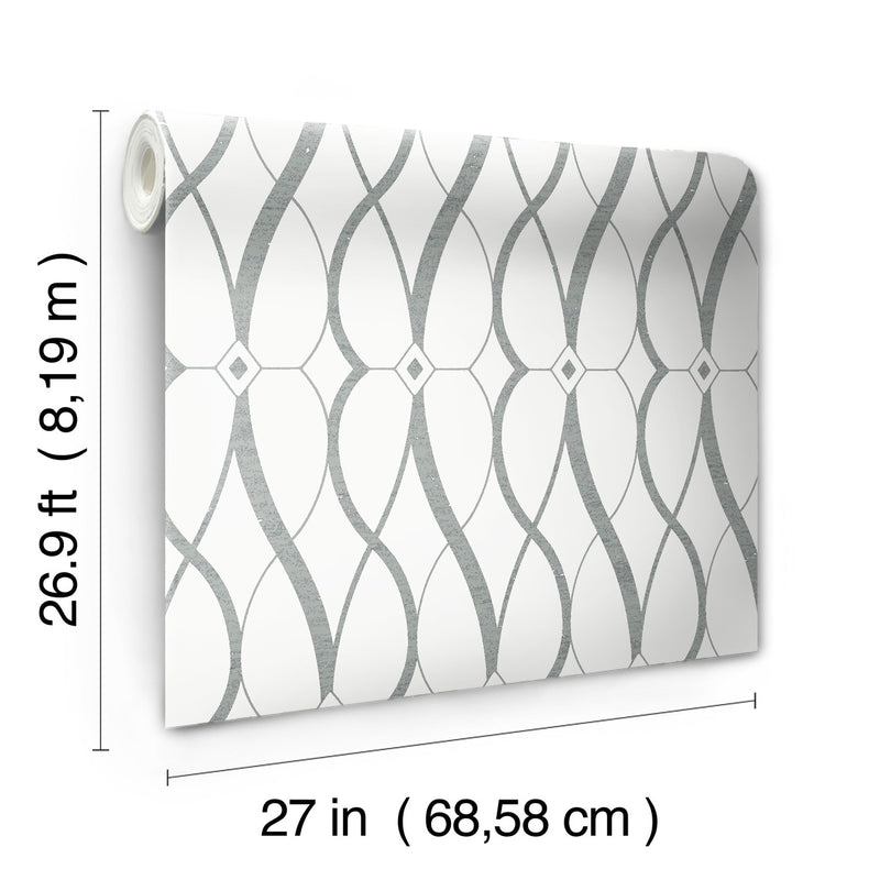 media image for Graceful Geo Wallpaper in White/Silver from the Modern Metals Second Edition 262