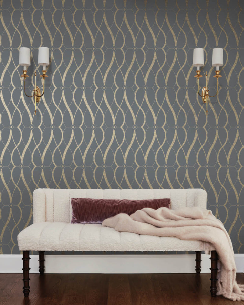 media image for Graceful Geo Wallpaper in Smoke/Gold from the Modern Metals Second Edition 218