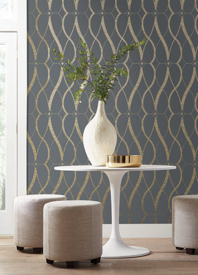 product image for Graceful Geo Wallpaper in Smoke/Gold from the Modern Metals Second Edition 22