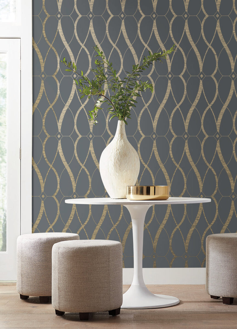 media image for Graceful Geo Wallpaper in Smoke/Gold from the Modern Metals Second Edition 286
