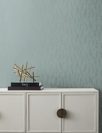 product image for Sprigs Wallpaper in Smokey Blue/Silver from the Modern Metals Second Edition 1