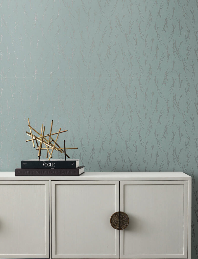 media image for Sprigs Wallpaper in Smokey Blue/Silver from the Modern Metals Second Edition 237
