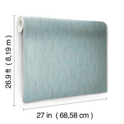 product image for Sprigs Wallpaper in Smokey Blue/Silver from the Modern Metals Second Edition 91