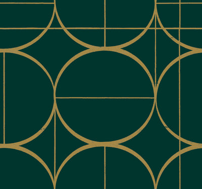 product image for Sun Circles Wallpaper in Emerald/Gold from the Modern Metals Second Edition 49
