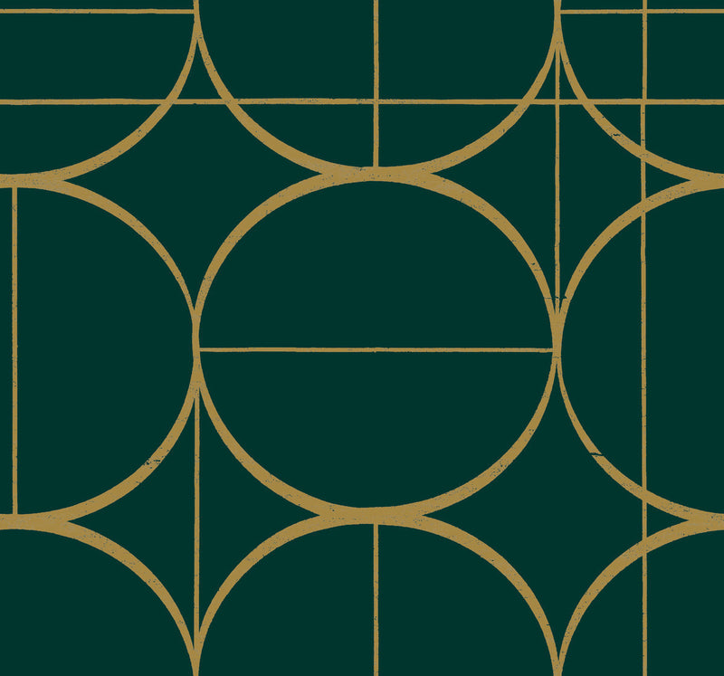 media image for Sun Circles Wallpaper in Emerald/Gold from the Modern Metals Second Edition 256