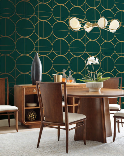 product image for Sun Circles Wallpaper in Emerald/Gold from the Modern Metals Second Edition 43