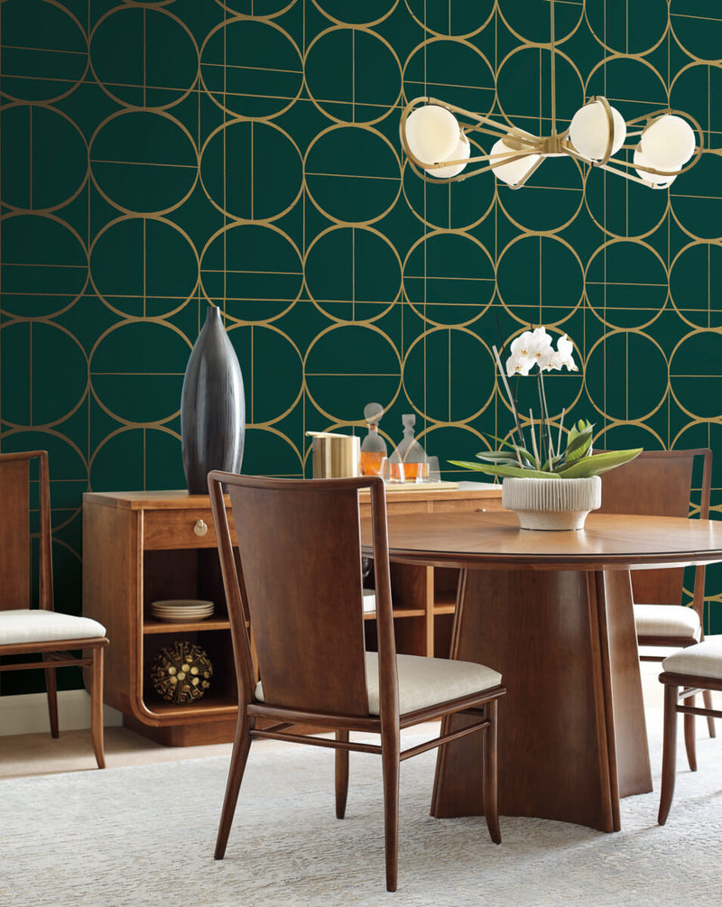 media image for Sun Circles Wallpaper in Emerald/Gold from the Modern Metals Second Edition 22