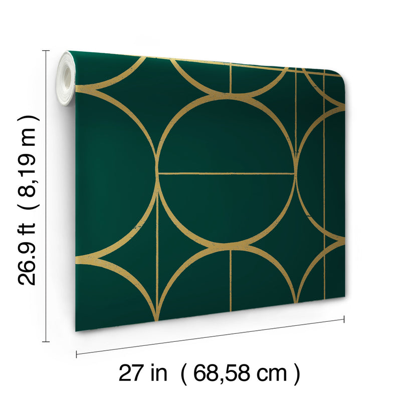 media image for Sun Circles Wallpaper in Emerald/Gold from the Modern Metals Second Edition 253