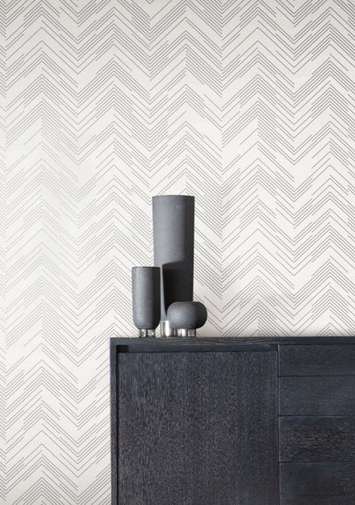 product image for Polished Chevron Wallpaper in White/Silver from the Modern Metals Second Edition 31