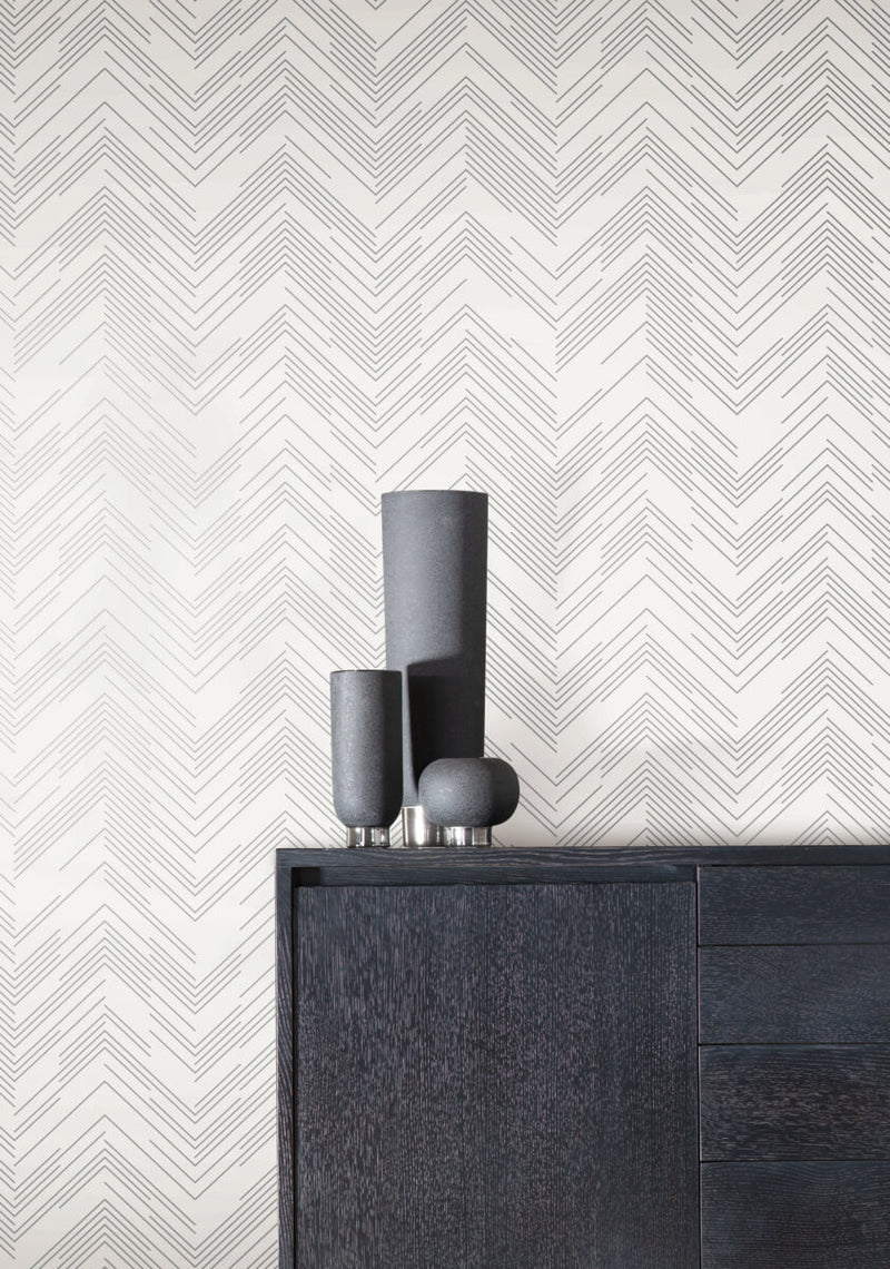 media image for Polished Chevron Wallpaper in White/Silver from the Modern Metals Second Edition 296