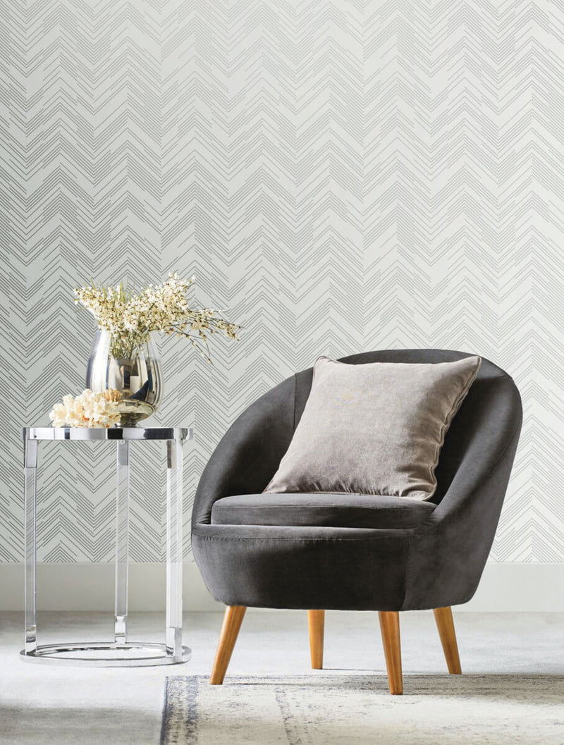 media image for Polished Chevron Wallpaper in White/Silver from the Modern Metals Second Edition 299
