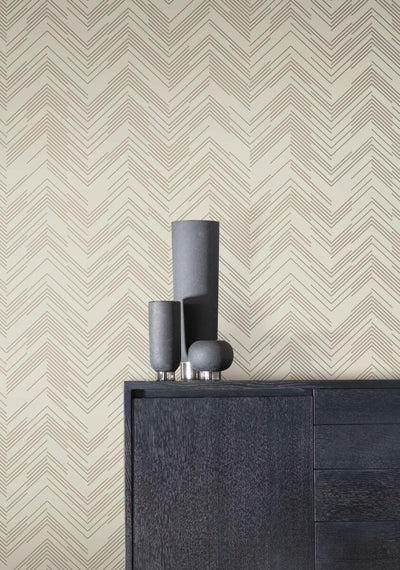 product image for polished chevron wallpaper in cream gold from the modern metals second edition 5 82