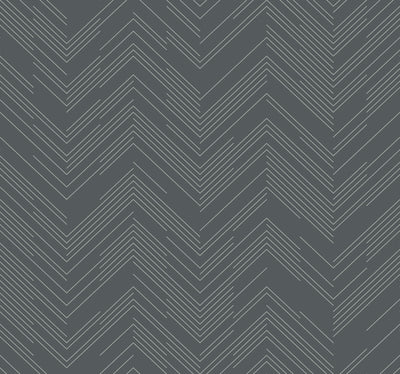 product image of sample polished chevron wallpaper in charcoal silver from the modern metals second edition 1 55