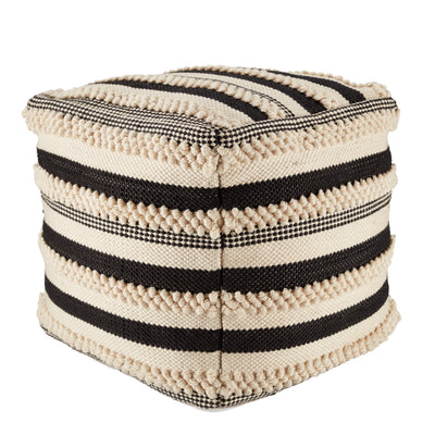 product image of meknes indoor outdoor stripes pouf in black cream by jaipur living 1 545
