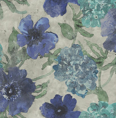 product image of sample bonniefield indigo silver wallpaper from the tiverton collection by mayflower 1 55