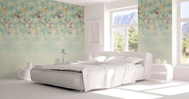 media image for Hollyhocks Turquoise Wall Mural from the Romance Collection by Mayflower 248