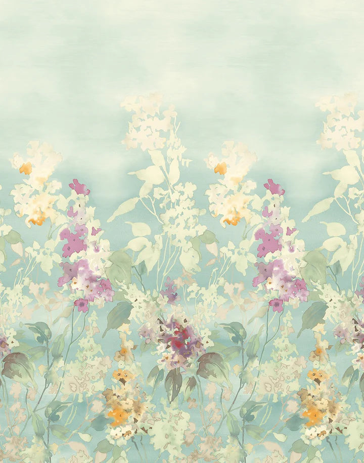 media image for Hollyhocks Turquoise Wall Mural from the Romance Collection by Mayflower 241