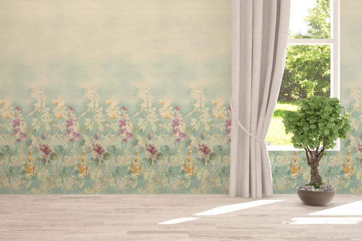 media image for Hollyhocks Turquoise Wall Mural from the Romance Collection by Mayflower 231