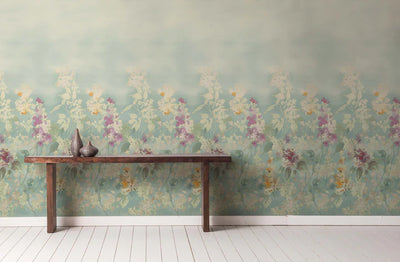 product image of Hollyhocks Turquoise Wall Mural from the Romance Collection by Mayflower 585