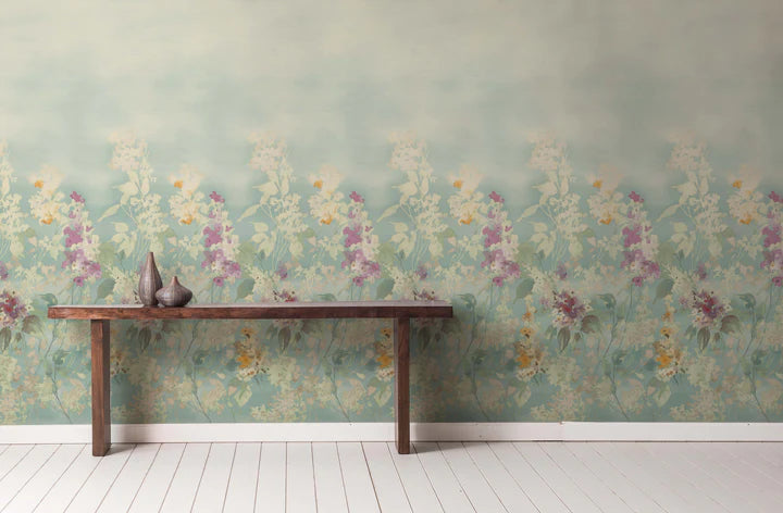 media image for Hollyhocks Turquoise Wall Mural from the Romance Collection by Mayflower 263