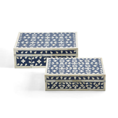 product image of set of 2 flower and petals blue white tear hinged cover box 1 537