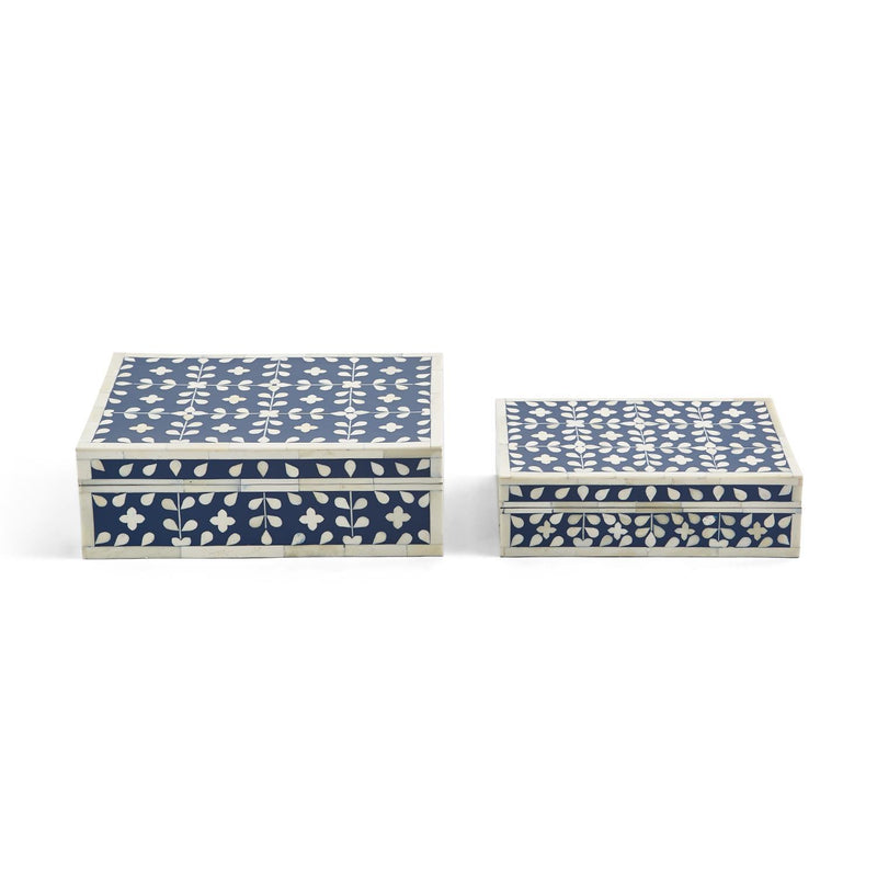 media image for set of 2 flower and petals blue white tear hinged cover box 2 260