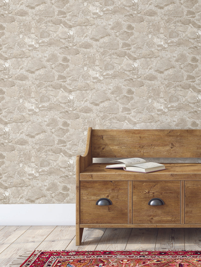 media image for Field Stone Wallpaper in Beige from the Mediterranean Collection by York Wallcoverings 292