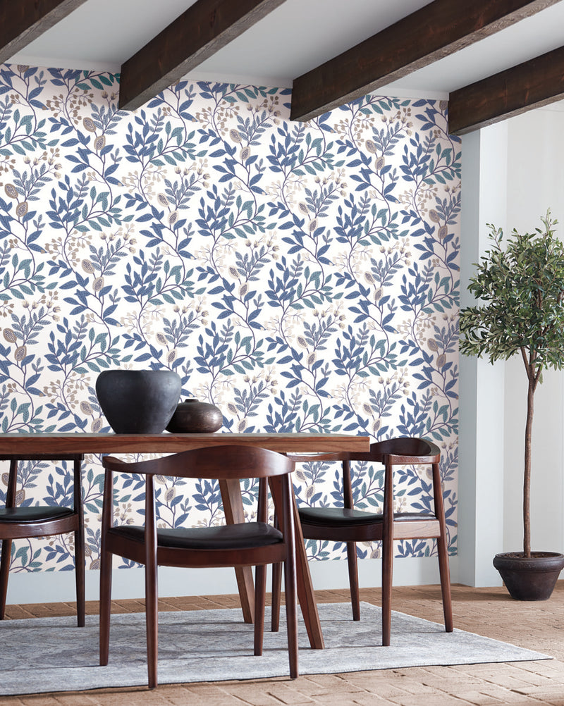 media image for Eden Retreat Wallpaper in White/Blue from the Mediterranean Collection by York Wallcoverings 257