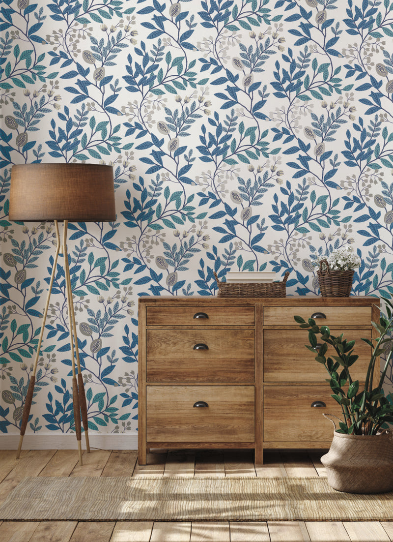 media image for Eden Retreat Wallpaper in White/Blue from the Mediterranean Collection by York Wallcoverings 215