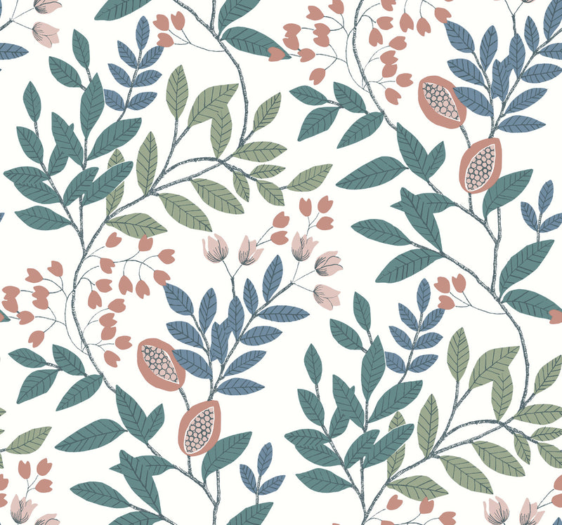 media image for Eden Retreat Wallpaper in White/Pink/Teal from the Mediterranean Collection by York Wallcoverings 288