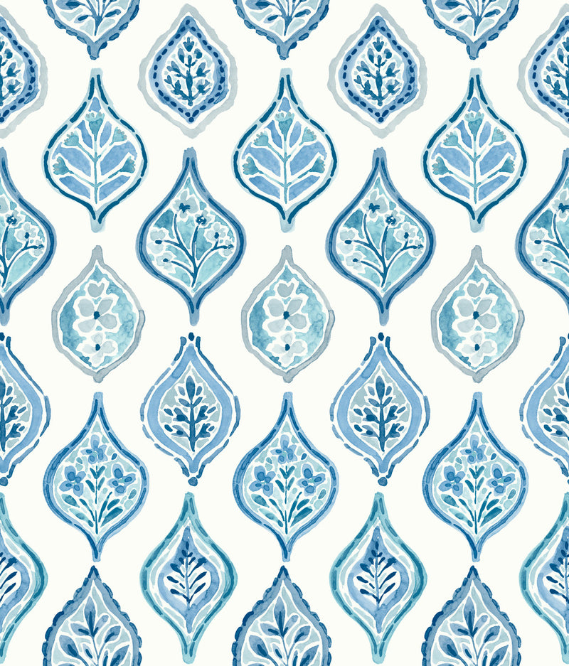 media image for Marketplace Motif Wallpaper in White/Blue from the Mediterranean Collection by York Wallcoverings 214