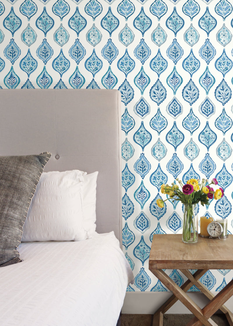 media image for Marketplace Motif Wallpaper in White/Blue from the Mediterranean Collection by York Wallcoverings 21