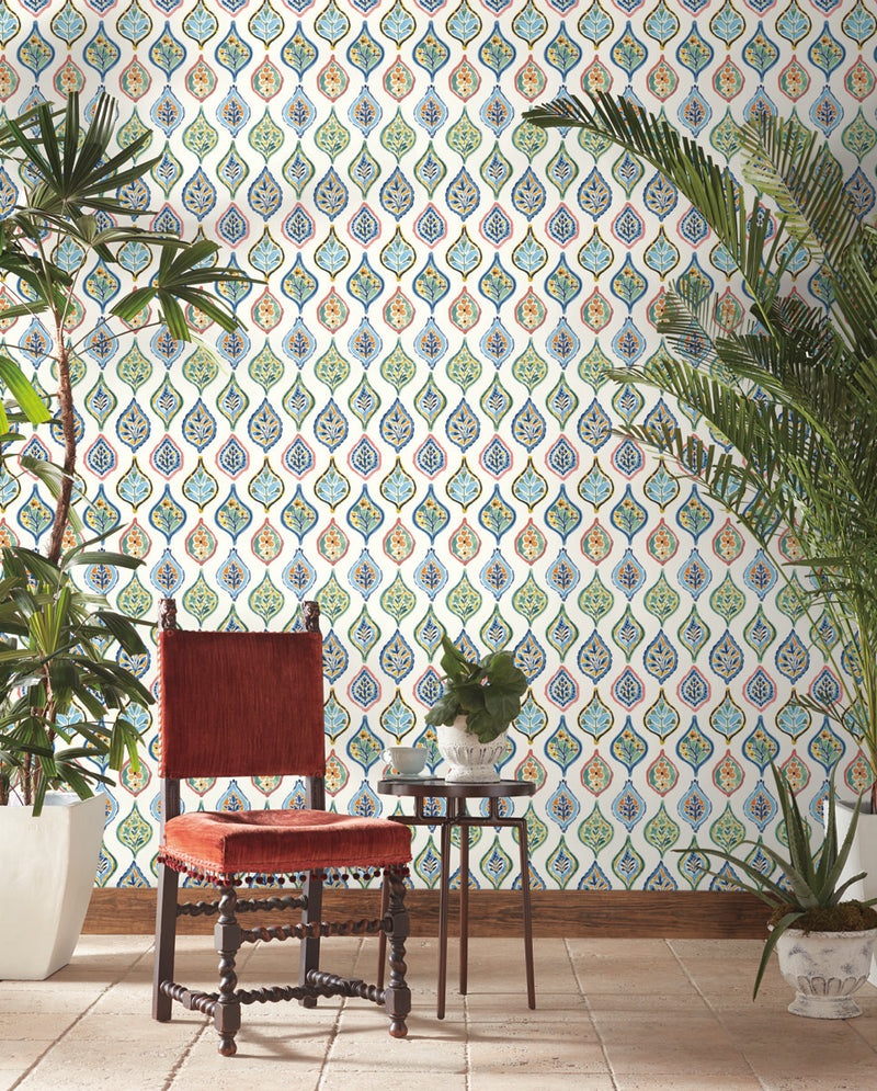 media image for Marketplace Motif Wallpaper in White/Multi from the Mediterranean Collection by York Wallcoverings 271