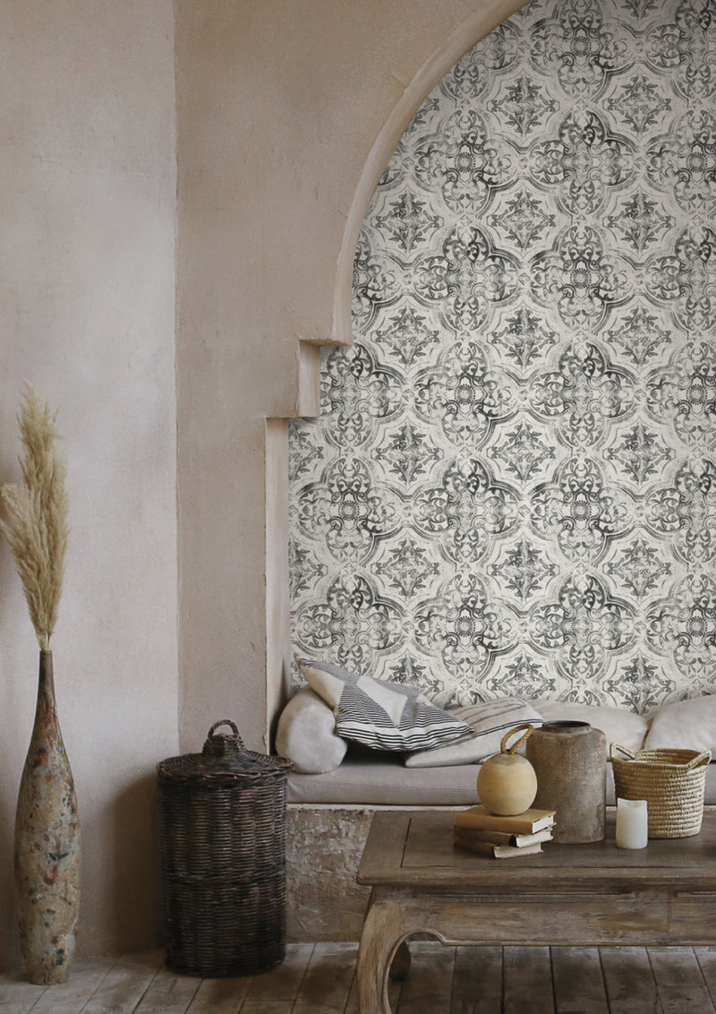 media image for Quartet Wallpaper in White/Black from the Mediterranean Collection by York Wallcoverings 225