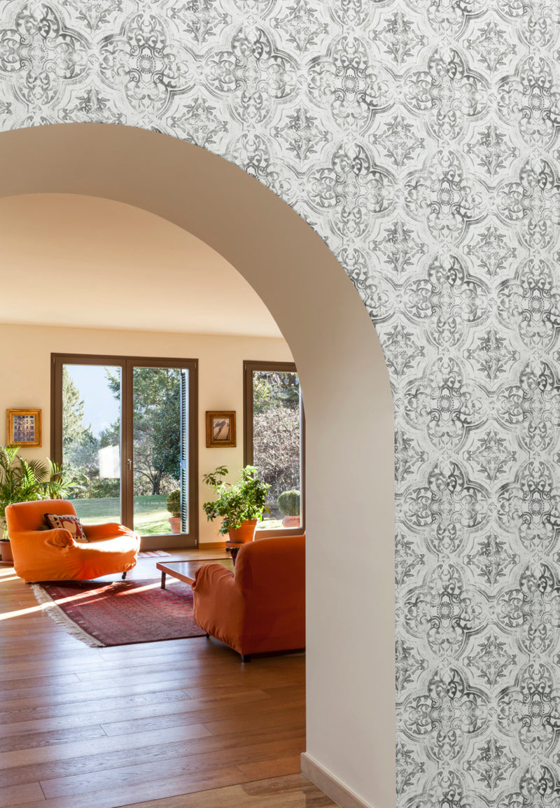 media image for Quartet Wallpaper in White/Black from the Mediterranean Collection by York Wallcoverings 289